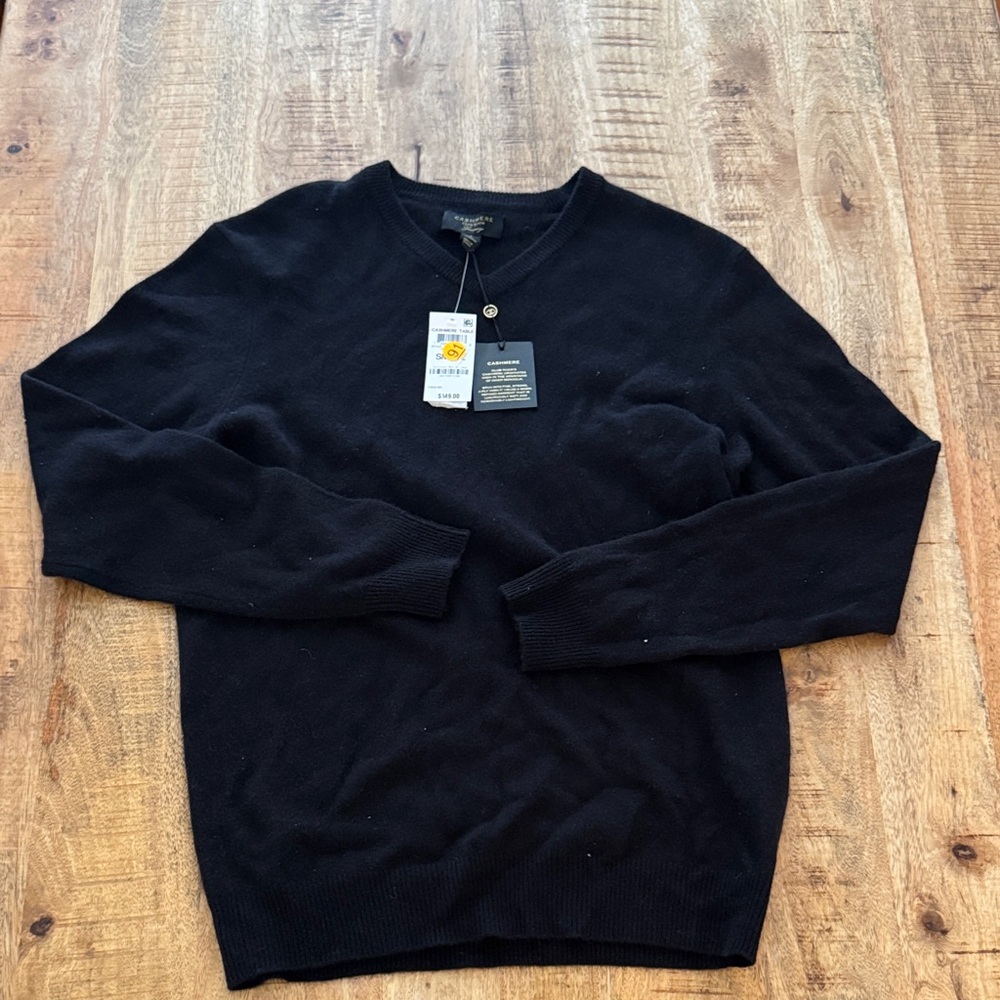100% Cashmere club room luxury Macys black Crewneck Sweater small NWT